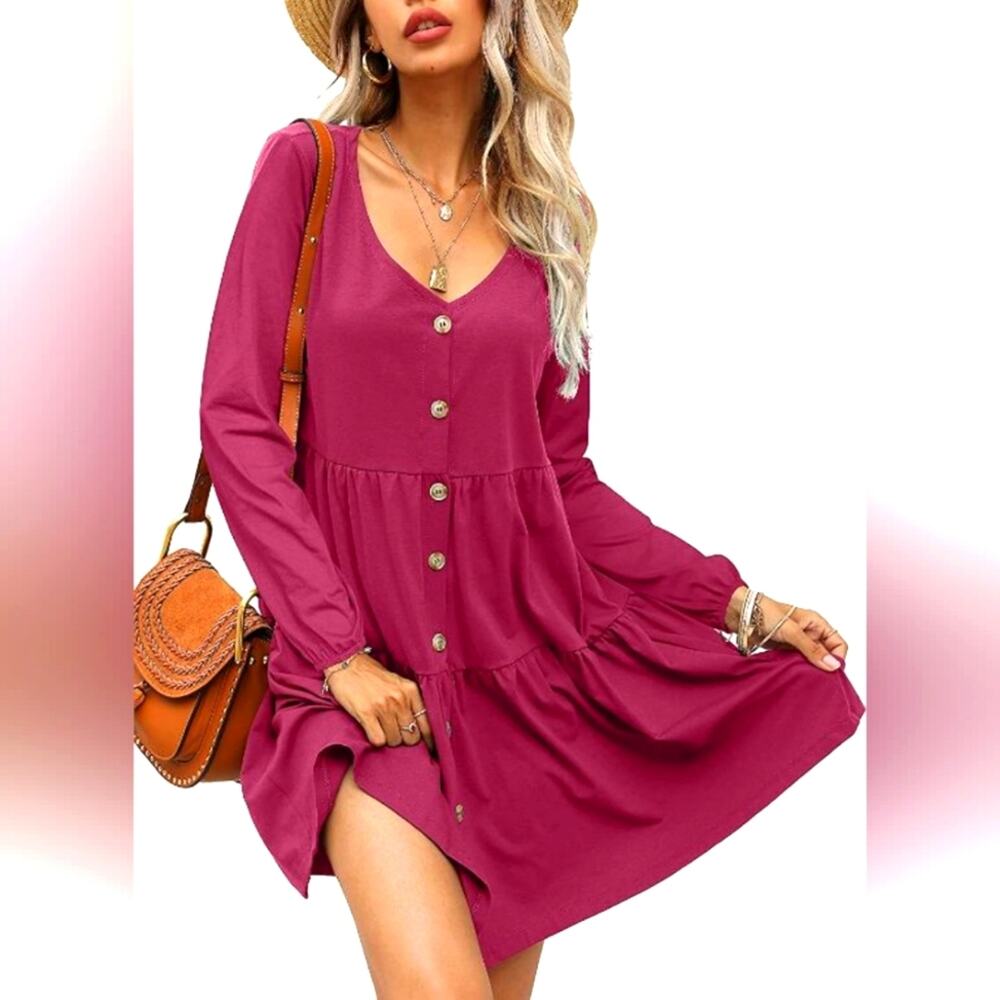 New Babydoll Mini Dress Casual Loose Swing Dress‎ Size M